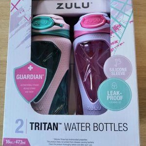 New! Zulu Torque 16Oz Tritan Water Bottle, 2-Pack Pink/Lilac kids women BPA Free